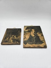 2 Vintage Wood Wall Plaques – Rest on the Flight into Egypt & Las Meninas – OOAK