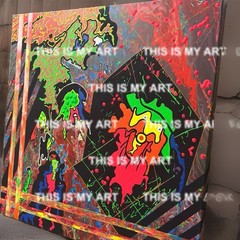 Abstract Unique Painting Art “FacesInAFrenzy” Original Signed R.Henke 80×80