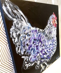 Impasto Chicken Acrylic Painting Original 12×12 Textured Hen Art Cradled Wood
