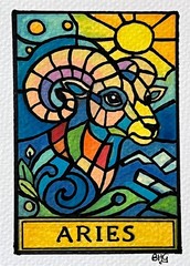 ACEO Original Art, Tiny Art, ATC – Watercolor – Zodiac – Aries