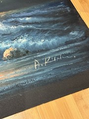 A. Kania Signed Realism Seascape Sunset Ocean Waves Painting on Canvas 20 x 24