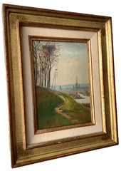 1910’s ANTIQUE IMPRESSIONIST OIL PAINTING SIGNED – FRENCH RIVER LANDSCAPE FRAMED