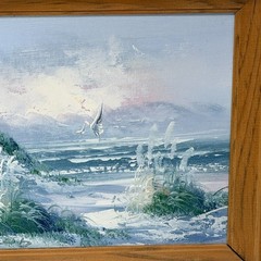Vintage Seascape Oil Painting Signed Lighthouse Beach Waves Coastal Art