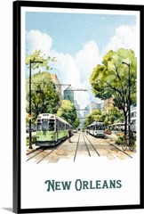 New Orleans Street Cars Retro Travel Poster, Canvas Or Framed 1930s Vintage
