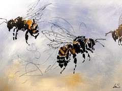 Original Abstract Expressionism 12×16 Bees Handmade Signed Unique Fine Art 324