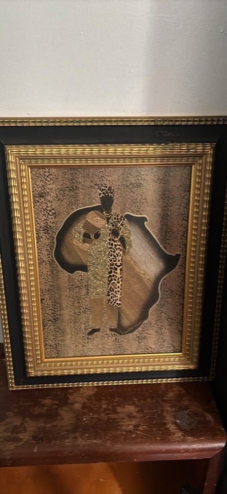 Framed Contemporary African Woman Painting on Canvas, Small Art, Culture Accent