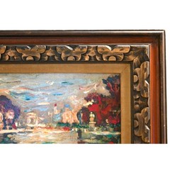 Pair Mid-Century Oil Paintings Signed Rico + Harbor Scene–Palette Knife–Framed
