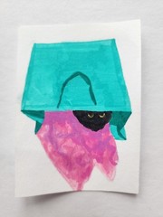 ACEO Original Acrylic Painting Abstract Black Cat in a Gift Bag by Kiva