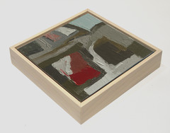 Original Abstract Textured Oil Painting, Mid Century Modern Red & Grey Wall Art