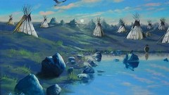 JOHN JENNINGS(1948-,ID)“EVENING INTENSITY“ ACRYLIC ON CANVAS SCENE OF NEZ PIERCE