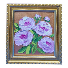 Peonies Flowers Original Oil Painting Gold Framed Impasto Handmade Smal Wall Art
