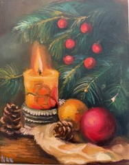 Christmas Tree, Original Painting oil,8x10inches, Wall Art Decor, Christmas Gift