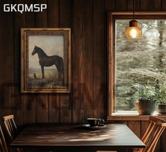 Vintage Horse Canvas Wall Art 9×11 Gold Frame Dog Painting Farmhouse Decor