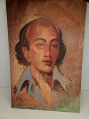 HARVEY PARKS ACRYLIC PAINTING PORTRAIT 1970’S BALD GENTLEMAN POINTED COLLAR