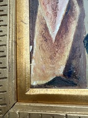 MID CENTURY PAINTING PEOPLE HORSE CUBIST CUBISM MODERNISM ANTIQUE 1940’S OIL