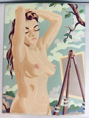 Vintage 1950s Nude Paint By Number Woman Model 16” x 12” Mid-Century