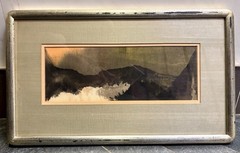 Vintage Mid-Century Abstract Watercolor Ink Wash Landscape Dusk Framed 1950s
