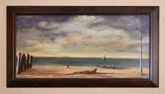French Village Painting by Helen Jacobson Custom Frame – Cafe Man in Buggy