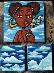 Cloudy Sky Acrylic Mini Paintings on Canvas Original by Black Artist