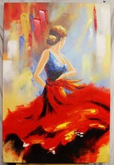 Flying Skirt Flamenco Dancer Oil Painting on Canvas Wieco Art .23.5″x 35.5″