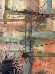 Vintage abstract PAINTING original watercolor the Basement creepy spiders