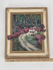 Framed Floral Garden Path Oil Painting 3D Shadow Box Style Wall Art 19 X 15