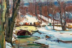 CARL WILLIAM PETERS Winter scene – The wagon ride, original oil on canvas, COA