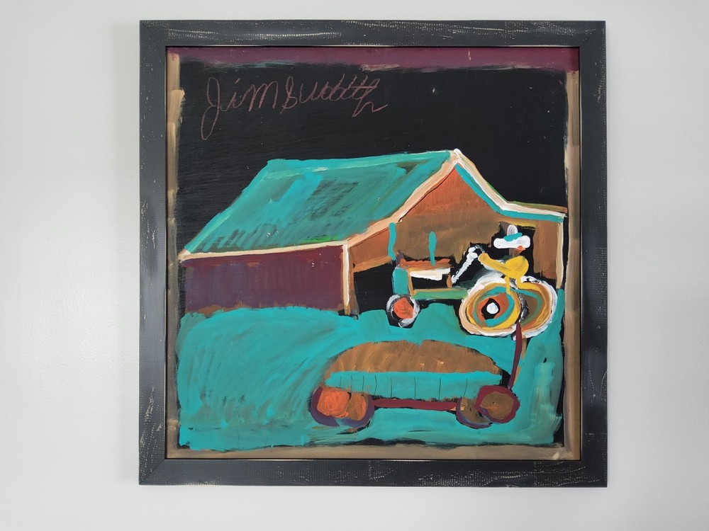 Jimmy Lee Sudduth Folk Art Landscape Painting of Tractor and Barn