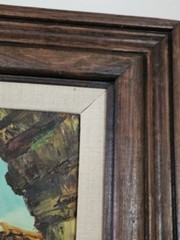 Vint. Original Framed 16×19 Street Scene Abstract Oil Painting On Canvas-Signed