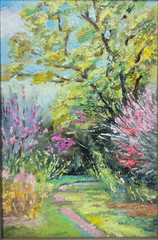 Original oil painting, signed and framed. Landscape. “Forest in Spring” 6×4