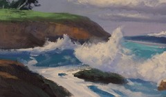 CALIFORNIA COAST COASTAL LANDSCAPE SEASCAPE OIL PAINTING CRASHING WAVES CLIFFS