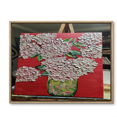 Pink. Hydrangeas Impasto Art 16X20 Canvas Acrylic Textured Bold Colorful