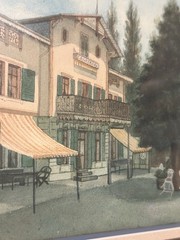 Antique Original Watercolor By Jean Danner 1868 -1939 Swiss Alps Inn Cafe