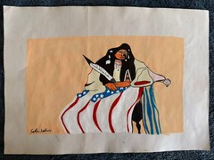 FRITZ SCHOLDER drawing and painting on old paper signed stamped vintage