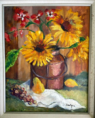 25 1/4″ Signed Oil Painting Vibrant Still Life Flowers Florida Artist