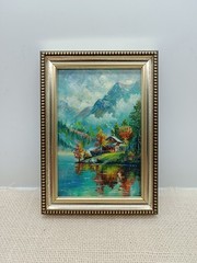 Original Oil Painting Forest Landscape with River 6×4 in Signed Framed