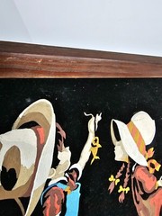 Vintage Mid‑Century Black Velvet Painting “Boy Fishing with Girl” 15.5″ × 12″