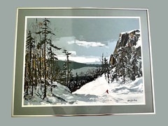 JOHN LOREN HEAD Original Painting NH Winter Mountain Scene with Skier (28″x 22″)