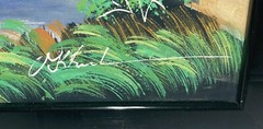 Asian Painting Landscape Theme On Material Signed 19 Inches High