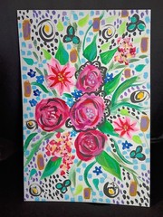 Colorful Floral 6×9 Thick Paper Original Art Abstract Polka Dot Expressionism