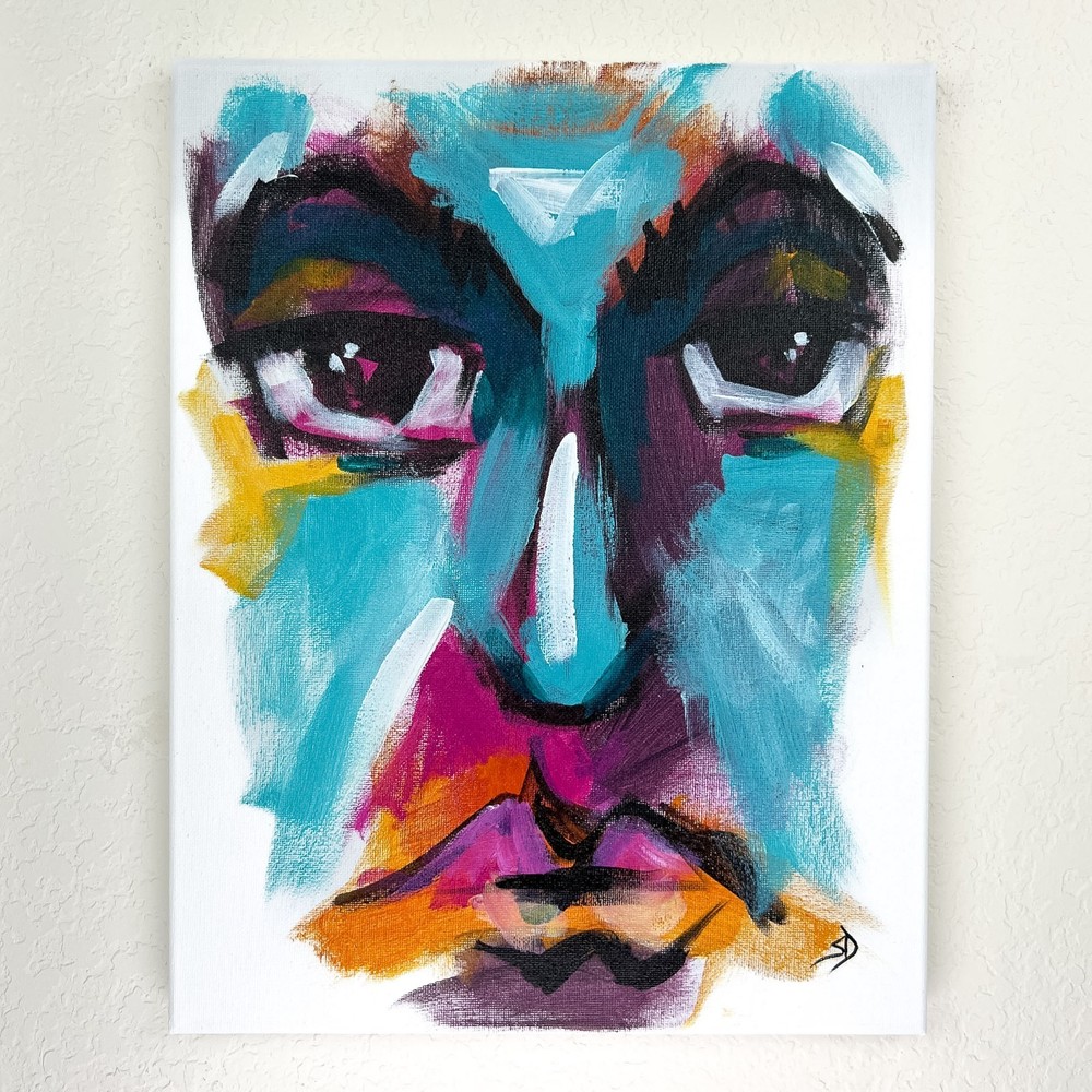 Original Abstract Man Face Painting 11×14 Loose Brush Strokes Canvas Wall Art