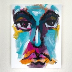 Original Abstract Man Face Painting 11×14 Loose Brush Strokes Canvas Wall Art