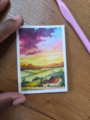 ACEO watercolor painting. Original Landscape
