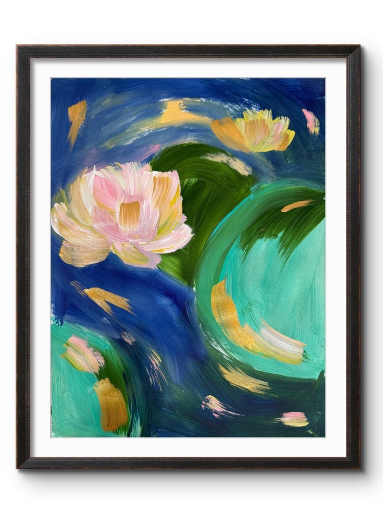 HARD WATER LILY POND FLOWERS 14×11 Original #5 Abstract PAPER Floral Fine Art