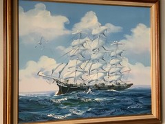 K MASKELL NAUTICAL SHIP AT SEA MARITIME OIL PAINTING SEASCAPE ORG SIGNED OIL
