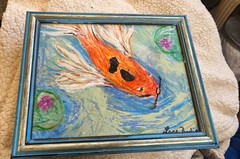 “Koi Joy” This Is a OOAK 8×10 Inch Framed Mixed Media On Canvas Board.