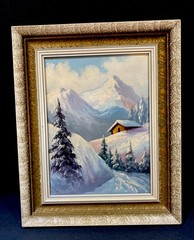 Framed Art Landrock Oil Painting Winter 7×10” 10×12.5” US 1970-1979 Singed