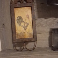 Folk Art Rooster Acrylic Painting on Tin, roster Décor with candle holder!