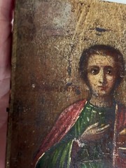 Antique 4.5″X3.5″ Religious ICON PAINTING on Wood-Saint Pantaleon-Physician-OLD!