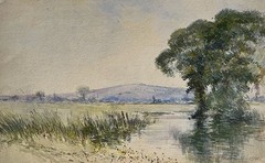 1910 Delicate Double-sided landscape watercolor by G.M. Hammell listed OH artist
